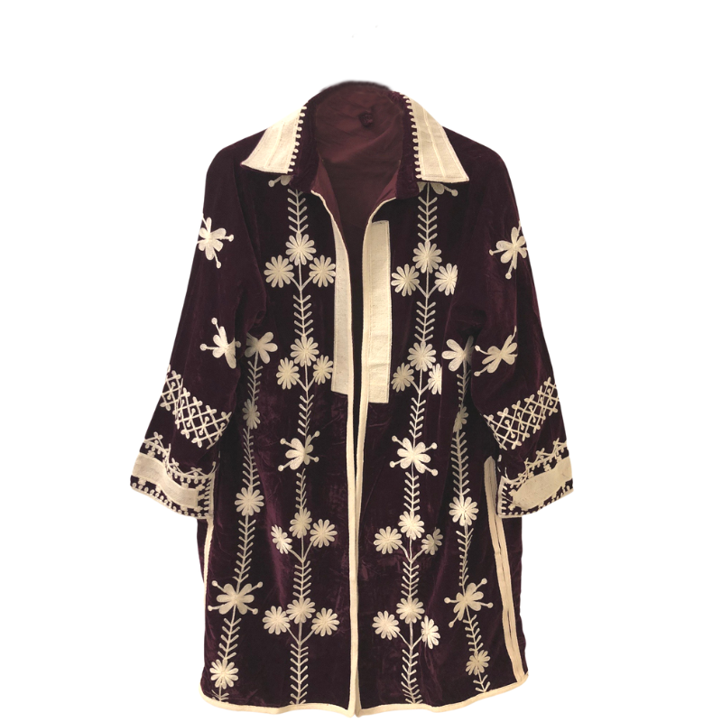 Chaqueta Terciopelo Granate Larga